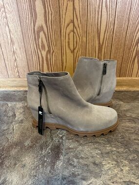 Sorel Taupe Suede Ankle Booties with Side Zipper